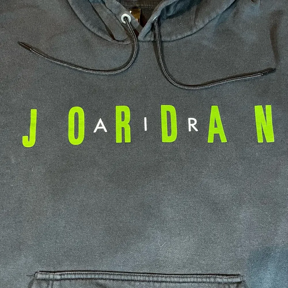 Jordan Hoodie Mens sz L Black Fleece Pullover Flight AH4509-011 Spell Out‎